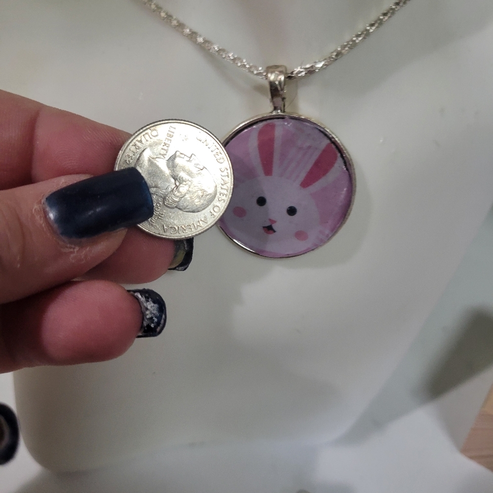CUTE EASTER BUNNY PENDANT NECKLACE. HANDMADE. FUN FOR HOLIDAYS - Picture 4 of 5
